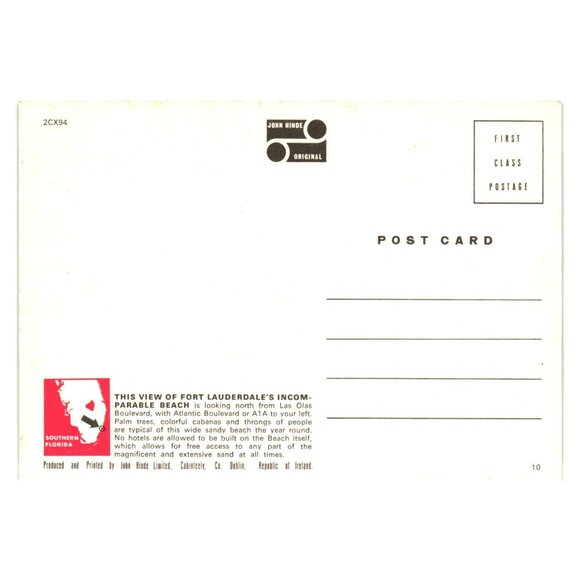 Vintage John Hinde Postcard Fort Lauderdale Beach Vacation Tourism Beach Ocean - Picture 2 of 2